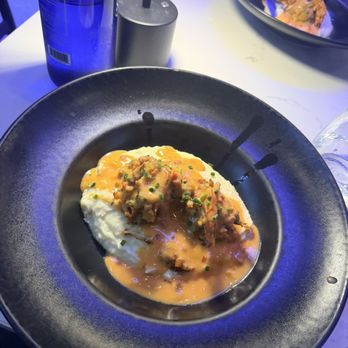 BLK SWAN - Smothered Crab Stuffed Shrimp and Grits - New American Near Me - Baltimore, Maryland