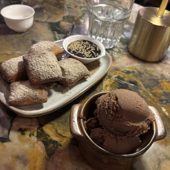 Men & Beasts - Beignets & chocolate/black garlic ice cream - Chinese Near Me - Los Angeles, California Men & Beasts - Beignets & chocolate/black garlic ice cream - Chinese Near Me - Los Angeles, California