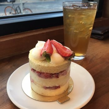 Temple Coffee - Strawberry sponge cake and iced tea - Coffee & Tea Near Me - Sacramento, California Temple Coffee - Strawberry sponge cake and iced tea - Coffee & Tea Near Me - Sacramento, California