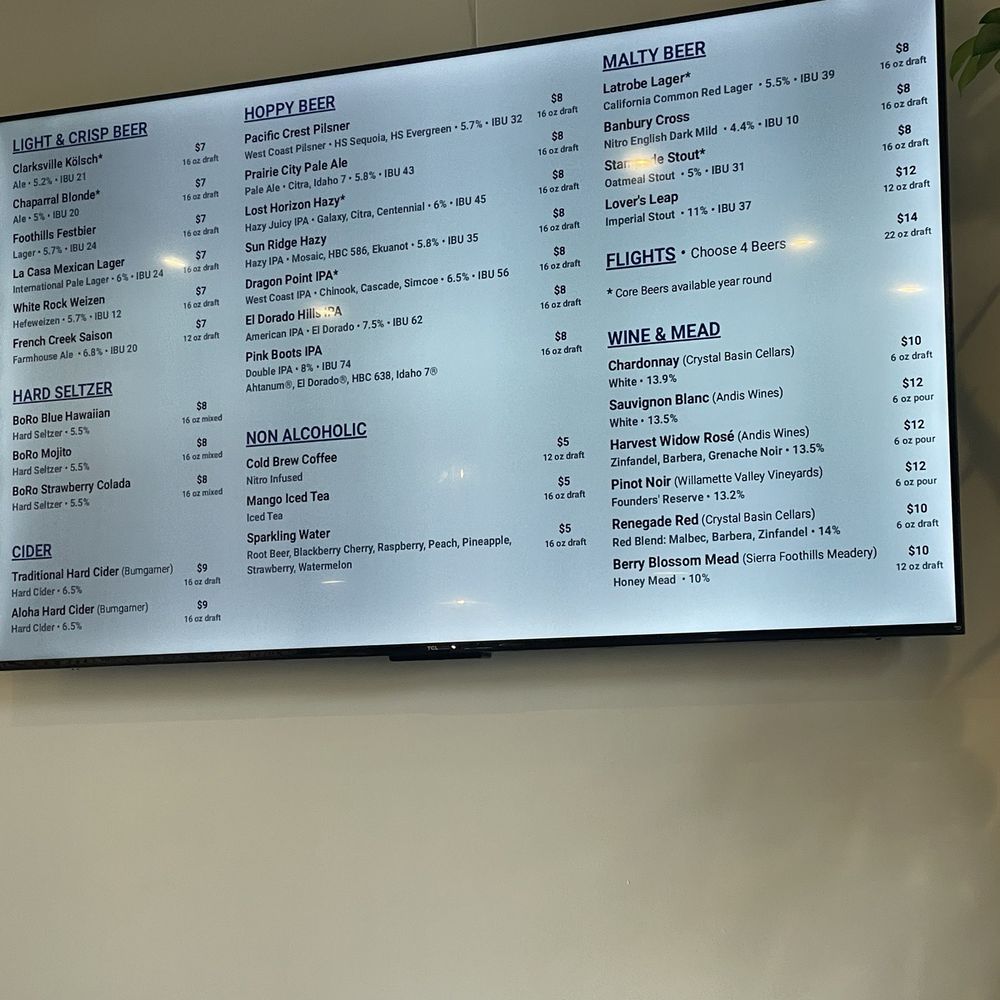 Boring Rose Brewing - Beverage Offerings - Breweries Near Me - El Dorado Hills, California