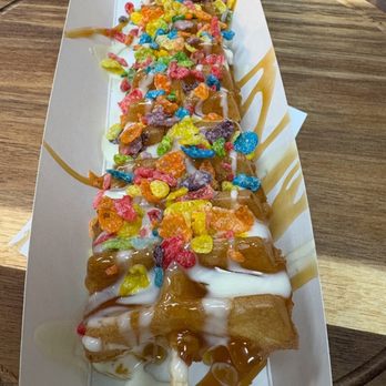 Drip Dessert House - Waffle Stick w/ fruity pebbles, white choocolate and caramel - Desserts Near Me - Newark, California Drip Dessert House - Waffle Stick w/ fruity pebbles, white choocolate and caramel - Desserts Near Me - Newark, California
