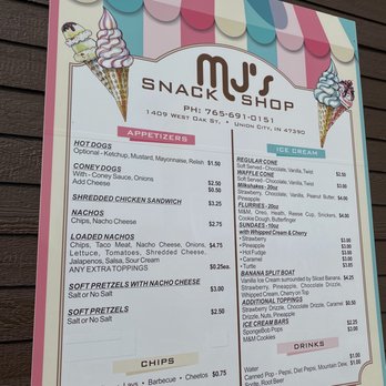 MJ’s Snack Shop - the menu - Hot Dogs Near Me - Union City, Indiana