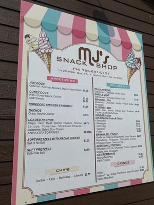 Menu photo 1 MJ’s Snack Shop Union City, IN