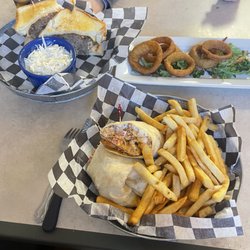 Chino’s Place - Meatloaf grilled cheese sandwich and Buffalo chicken wrap
