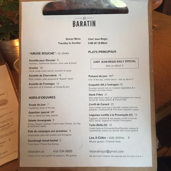 Le Baratin - Menu - French Near Me - Toronto, Ontario