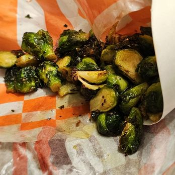 Smashburger - Super oily brussels sprouts (that's not some special sauce collecting, it's all oil) - Burgers Near Me - Roseville, California