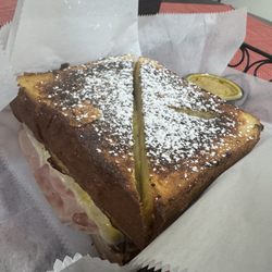 Gaudiello's Italian Hoagies - Monte Crystal sandwiches: ham, Swiss mustard, mayo, powder sugar, jezebel sauce