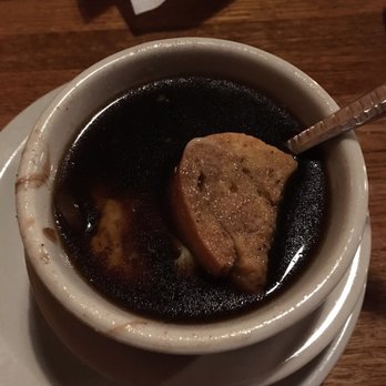 Bynum's Steakhouse - French onion soup. Not a fav soup of mine. - Steakhouses Near Me - Indianapolis, Indiana