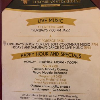 Las Tablas Colombian Steakhouse - Happy hour menu - Steakhouses Near Me - Chicago, Illinois