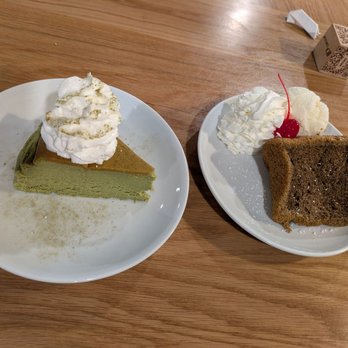 Miraku Boston - The matcha cheesecake and hojicha chiffon cake - Ramen Near Me - Brookline, Massachusetts Miraku Boston - The matcha cheesecake and hojicha chiffon cake - Ramen Near Me - Brookline, Massachusetts