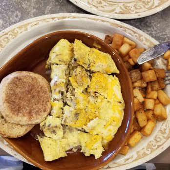 Another Broken Egg Cafe - Supreme Omelet with breakfast potatoes and English muffin (a lot)! - Breakfast & Brunch Near Me - Pooler, Georgia