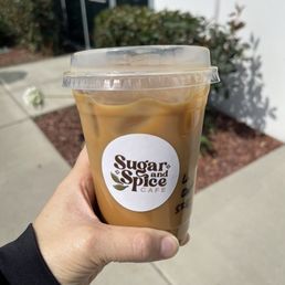 Oat milk latte with sugar free salted caramel syrup and an extra shot. Oat milk latte with sugar free salted caramel syrup and an extra shot.