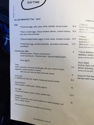 Menu photo 3 A. Baker Canberra, ACT