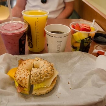 Einstein Bros. Bagels - Adding extras like OJ and smoothie for full breakfast, makes it pricy (but good). - Bagels Near Me - Orlando, Florida