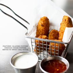 Back Streets Sports Bar - Jalapeno Poppers - Cheddar cheese poppers served with sweet chili sauce