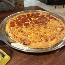 Hillsboro House of Pizza - Half cheese/half pepperoni pizza. Yummy!