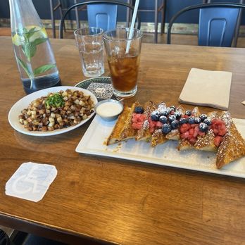 Blu Jam Cafe - Grilled Potatoes with Fresh Parsley Passion Fruit iced tea Crunchy French Toast - Breakfast & Brunch Near Me - Los Angeles, California Blu Jam Cafe - Grilled Potatoes with Fresh Parsley Passion Fruit iced tea Crunchy French Toast - Breakfast & Brunch Near Me - Los Angeles, California