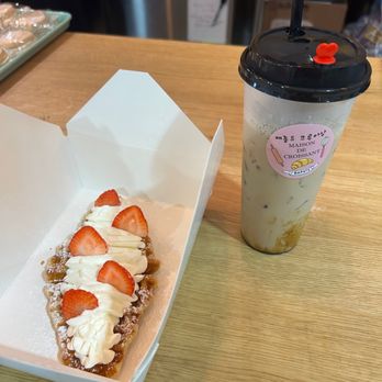 Maison De Croissant - The flavor pairing of a Brown Sugar Milk Tea and Strawberry Waffle is NEXT LEVEL! - Bakeries Near Me - Irvine, California Maison De Croissant - The flavor pairing of a Brown Sugar Milk Tea and Strawberry Waffle is NEXT LEVEL! - Bakeries Near Me - Irvine, California