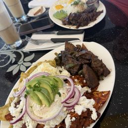 Chilaquiles w/steak and luffys steak and eggs