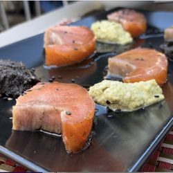 Quilombo - A chilled salmon dish with two olive spreads