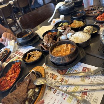 BCD Tofu House - Kalbi, appetizer, veggies, beer, fish. A lot of side dishes. Tofu soup, rice - Korean Near Me - Buena Park, California