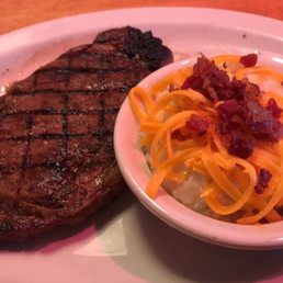 12 oz. New York Strip Steak & Loaded Mashed potatoes. 12 oz. New York Strip Steak & Loaded Mashed potatoes.
