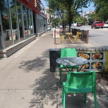 Hello Jasmine - One of their outside tables and looking north on Clark St. - Taiwanese Near Me - Chicago, Illinois