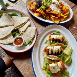 Quesadilla, fish tacos and nachos
