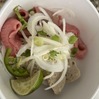 Pho Xe Lua - Pho with rare steak and meatballs (I stole my husbands onions haha) yummy! - Vietnamese Near Me - Sacramento, California