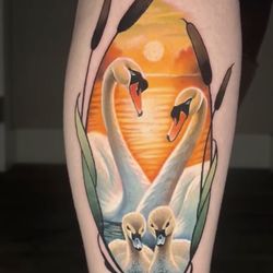 PowerLine Tattoo - Full color swan tattoo done by our artist DJ Lebeau
