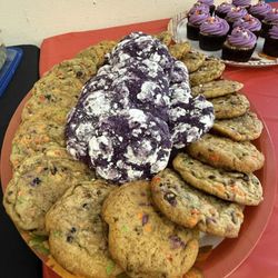 Simply Sweets by Heather - Halloween chocolate chip cookies and ube cookies, marble cupcakes to match the birthday cake