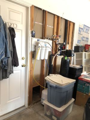 Drywall repairs/ shelve repair - This was caused by water damage. Replaced drywall and rebuilt center section of shelves. Drywall repairs/ shelve repair - This was caused by water damage. Replaced drywall and rebuilt center section of shelves.