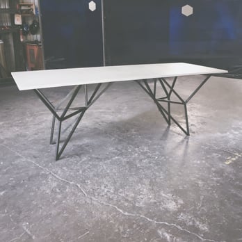 DEKA Fabrication - platinum GRF concrete table for ICOSA Design - Metal Fabricators Near Me