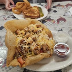 The Hen House Cafe - Chicken Taco Salad, Tuna Melt and Onion Rings.