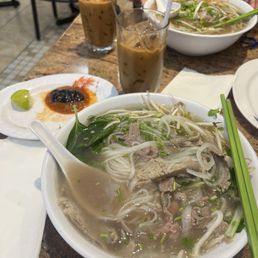Pho, beef noodle soup and Vietnamese iced coffee Pho, beef noodle soup and Vietnamese iced coffee
