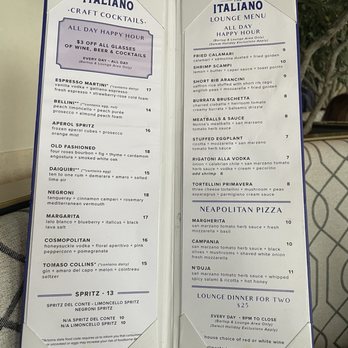 The Italiano - Happy Hour Lounge Menu - Italian Near Me - Scottsdale, Arizona
