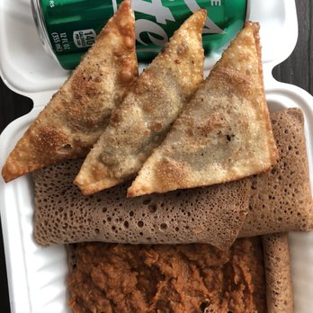 Makeda's Cuisine - Vegan goods: Temtumo & Sambusa (krispy lentil pastry) - Food Trucks Near Me - Eugene, Oregon