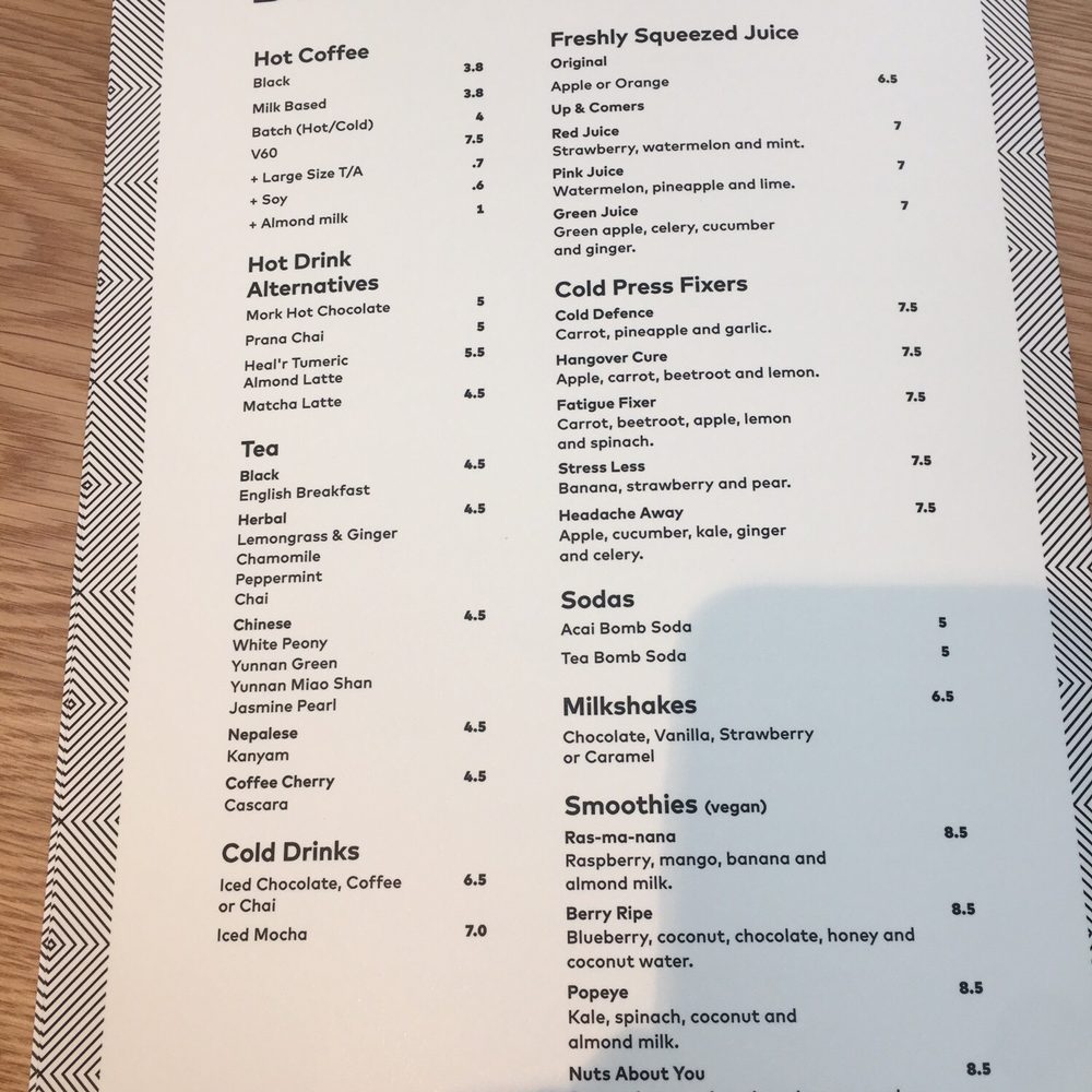 Drinks menu - 22/04/17