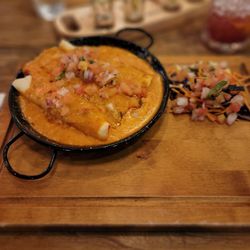Revolución de Cuba - Glasgow - Chicken Enchiladas, in background Sangri and El sueno watermelon shots.