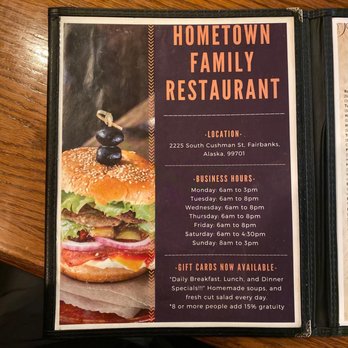 Hometown Restaurant - a menu for a restaurant - American Near Me - Fairbanks, Alaska Hometown Restaurant - a menu for a restaurant - American Near Me - Fairbanks, Alaska