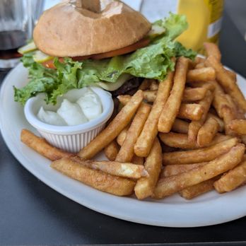 Art's Place - Bacon Swiss burger with fries cooked well done - New American Near Me - Rohnert Park, California Art's Place - Bacon Swiss burger with fries cooked well done - New American Near Me - Rohnert Park, California