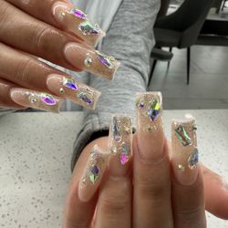 Venetian Nail Spa - Full set acrylic covered in rhinestones.