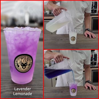 Qreate Coffee + Studio - Cool presentation ~ Blue as its poured in, turns Lavender after poured ~ - Coffee & Tea Near Me - Orlando, Florida