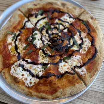 Tongue River Brewing - Margherita pizza with a balsamic drizzle - Breweries Near Me - Ranchester, Wyoming