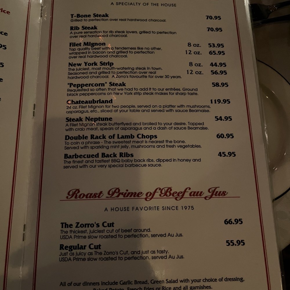 Zorro's Steakhouse - menu and prices - Seafood Near Me - Mississauga, Ontario Zorro's Steakhouse - menu and prices - Seafood Near Me - Mississauga, Ontario