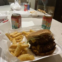 Morgan's Kitchen & Deli - The double burger with cheese and a side of fries