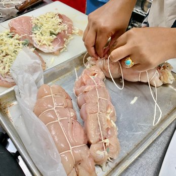 Chef Joe's Culinary Salon - Tying the Chicken together with cheese prosciutto and sage! - Cooking Classes Near Me - San Francisco, California Chef Joe's Culinary Salon - Tying the Chicken together with cheese prosciutto and sage! - Cooking Classes Near Me - San Francisco, California