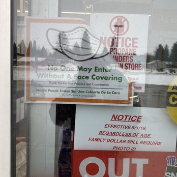 Family Dollar Store - Clearly states you must wear a mask. - Discount Store Near Me - Cascade, Idaho Family Dollar Store - Clearly states you must wear a mask. - Discount Store Near Me - Cascade, Idaho