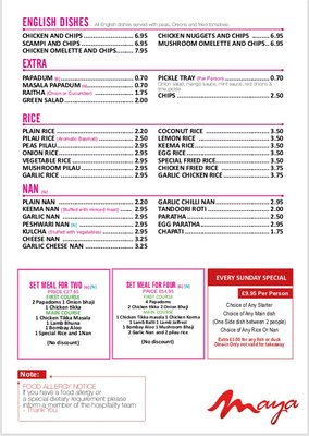 Menu photo 5 Maya Indian Cuisine Warminster, WIL Menu photo 5 Maya Indian Cuisine Warminster, WIL