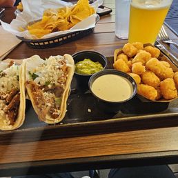 Chicken tacos and tater tots